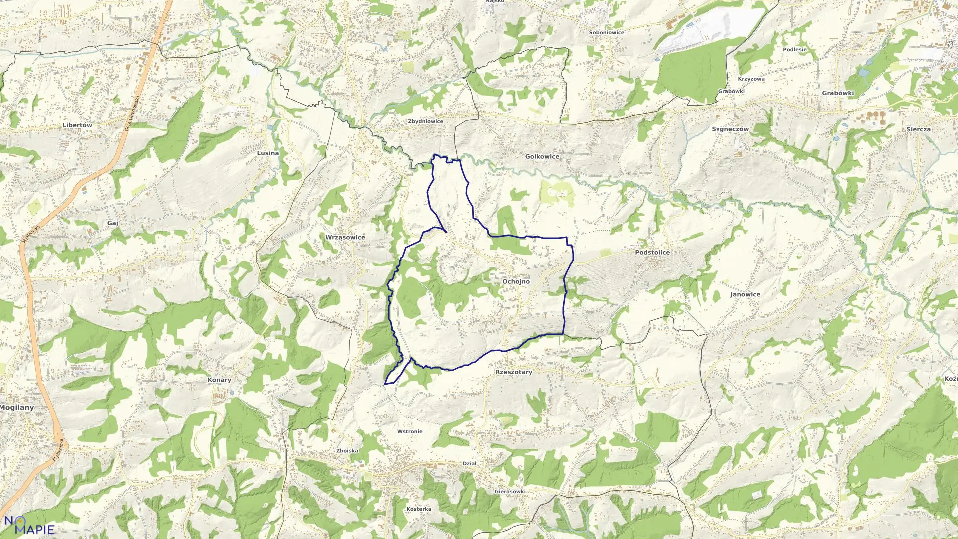 Mapa obrębu Ochojno w gminie Świątniki Górne