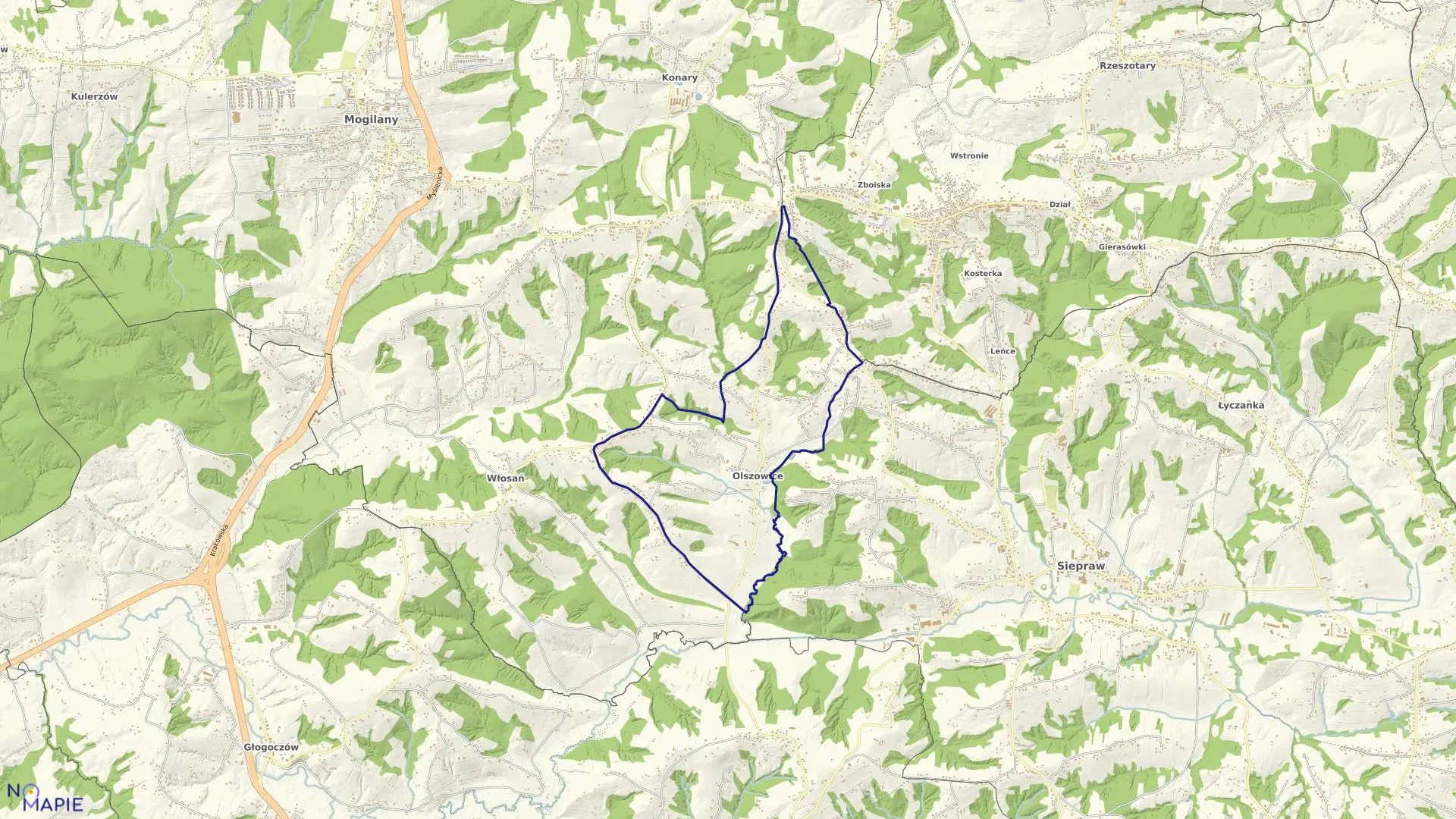 Mapa obrębu Olszowice w gminie Świątniki Górne