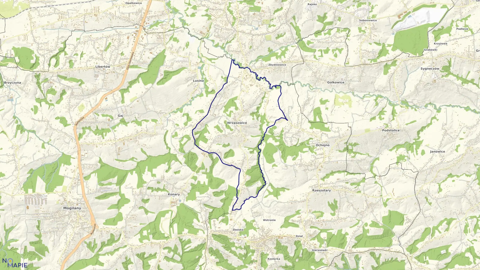 Mapa obrębu Wrząsowice w gminie Świątniki Górne